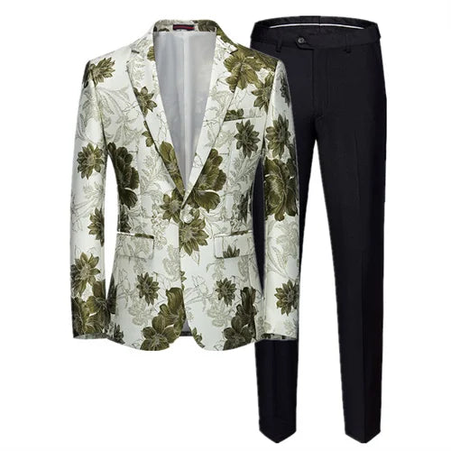 (Jacket + Trousers) Fashion Men Jacquard Suits, High Quality Male Business Social Groom Wedding Party Flower Dress Set