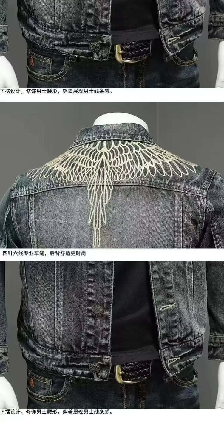 High quality Padded Denim Jackets Man Warm Button Korea Elatic Clothing Lxury Worn Washed Cowboy Coat for Men