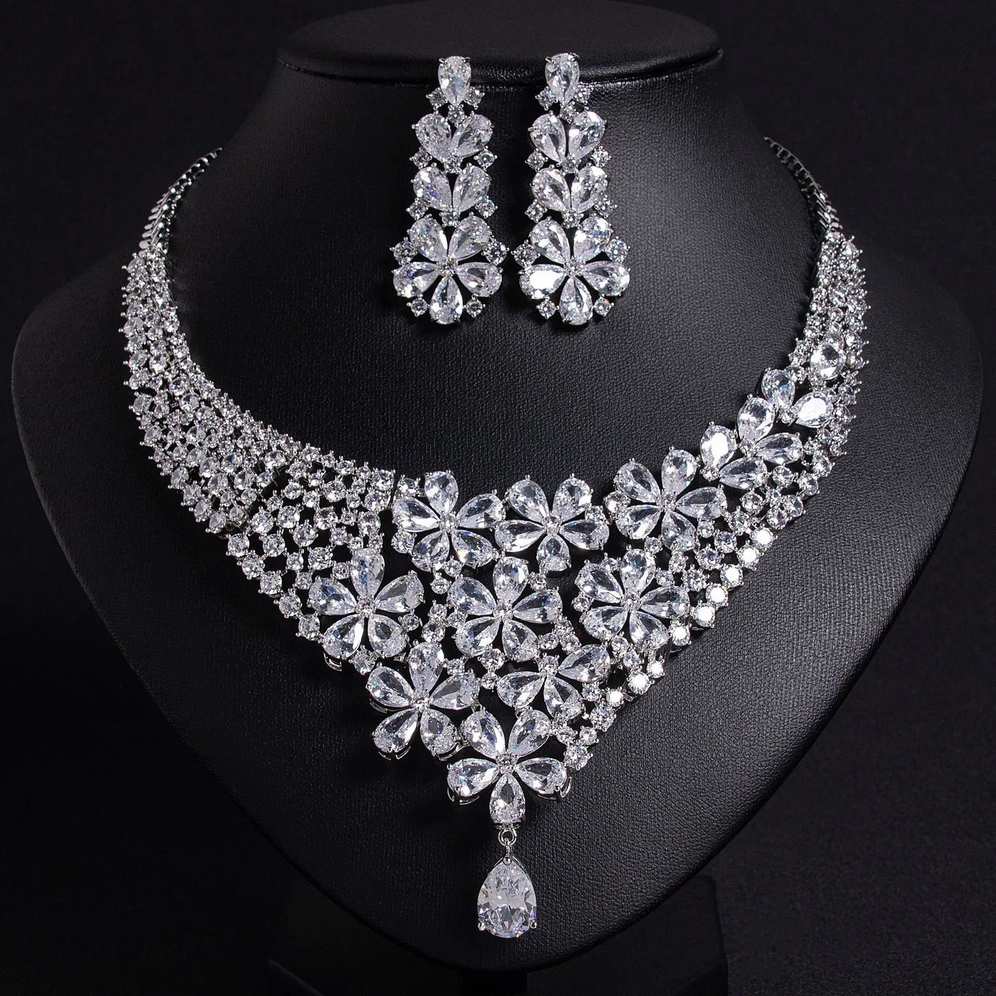 Gorgeous Atmosphere Colourful Flower Necklace Earrings Fine Glitter Jewellery 2 Pcs Set Nigerian Women Wedding Party Dress M-589