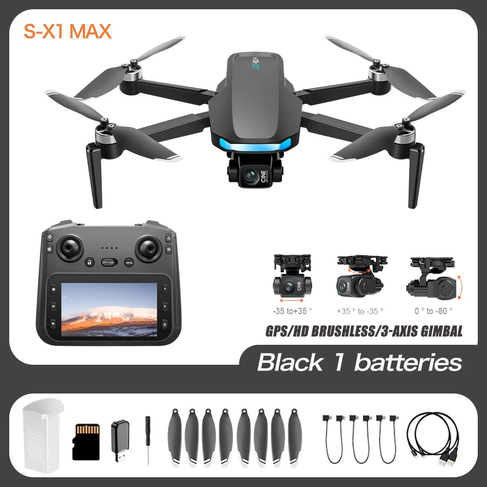 New S-X1 Profesional GPS Drone with 4K Camera 3-axis gimbal Aerial Brushless Large Screen Remote Control Quadcopter FPV Drones