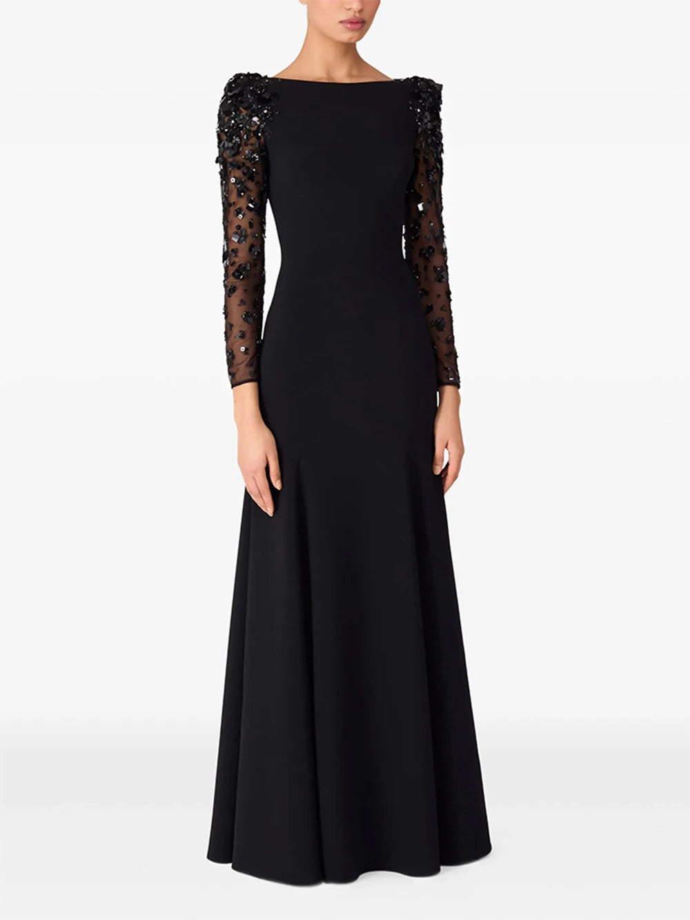 Modphy Diamonds Beaded Sequins Formal Evening Dress Lace Long Sleeves Mermaid Women's Gowns Trumpet Elegant Wedding Party Dress