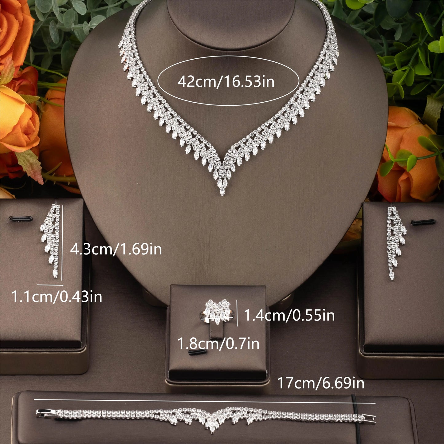 1 Set of Elegant Arabic-Style Cubic Zirconia Leaf-Shaped Jewelry Set Suitable for Women to Wear at Weddings, Banquets, and Parties. Gift Box Not Included