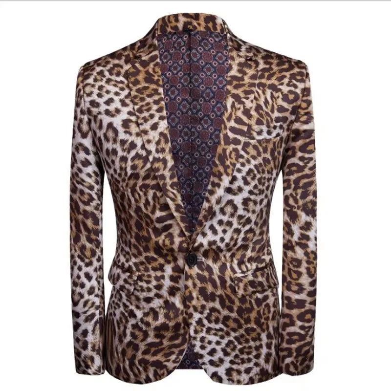 Hot Sale Leopard Print Men Suit Blazer Set With Pants 2025 Safari Suits For Men Performance DJ Jacket Luxury Singer Star Coat