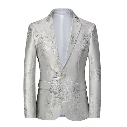 New Men Fashion Trend Wedding Party Jacquard Suit Jacket Single-breasted Slim Blazer Singer Host Stage Performance Dress Coats