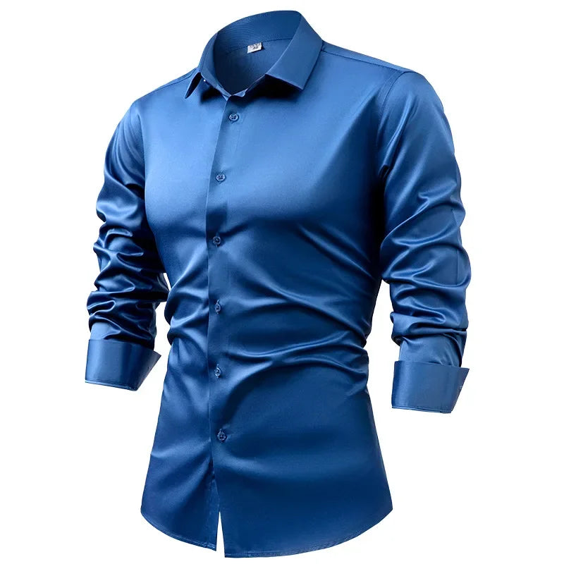 S~6XL satin plus size long sleeve shirt business casual dress shirt non-ironing wrinkle-resistant men's wholesale, men's shirts