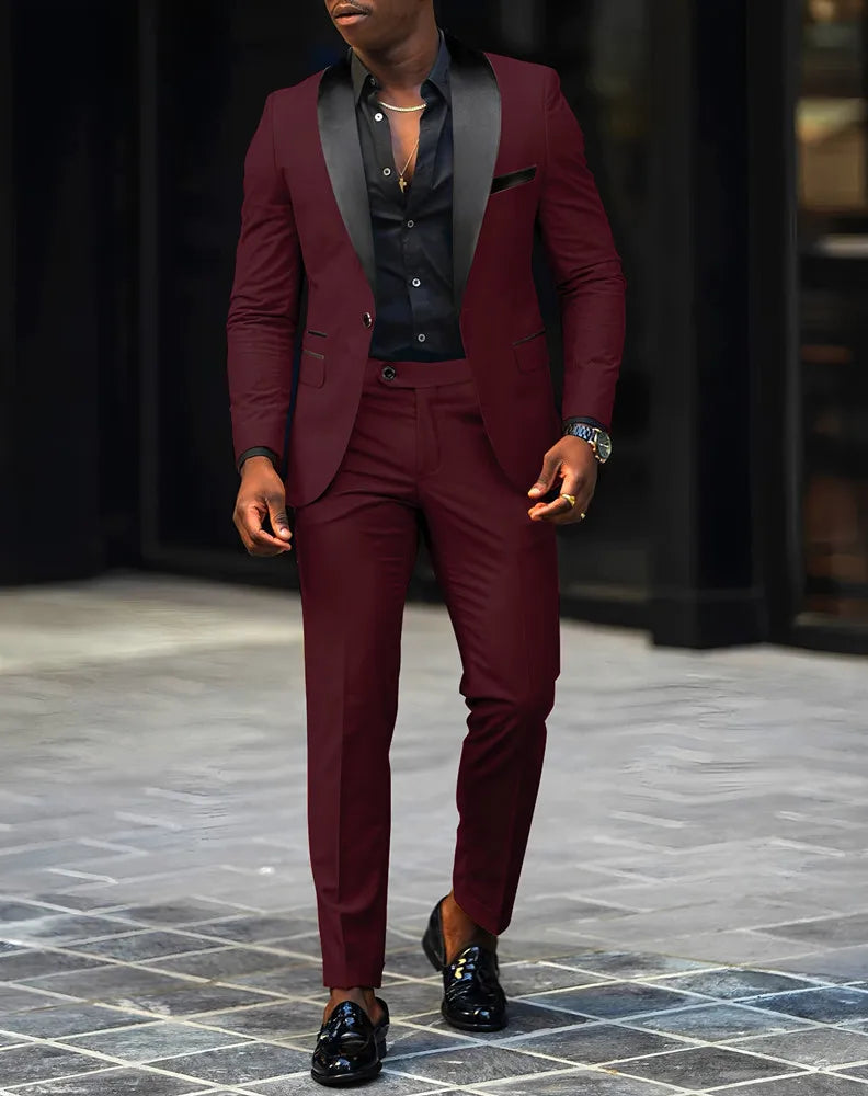 2-Piece Men's Suit Suitable For Wedding Business Suits, Single Button Jackets And Pants Sets, Slim Fit Jacket Sets