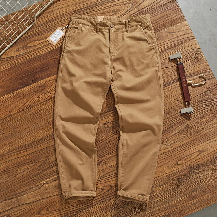American Retro Workwear Pants Men's Heavyweight Chino Casual Straight Leg Tapered Versatile Cotton Urban Faion Trousers