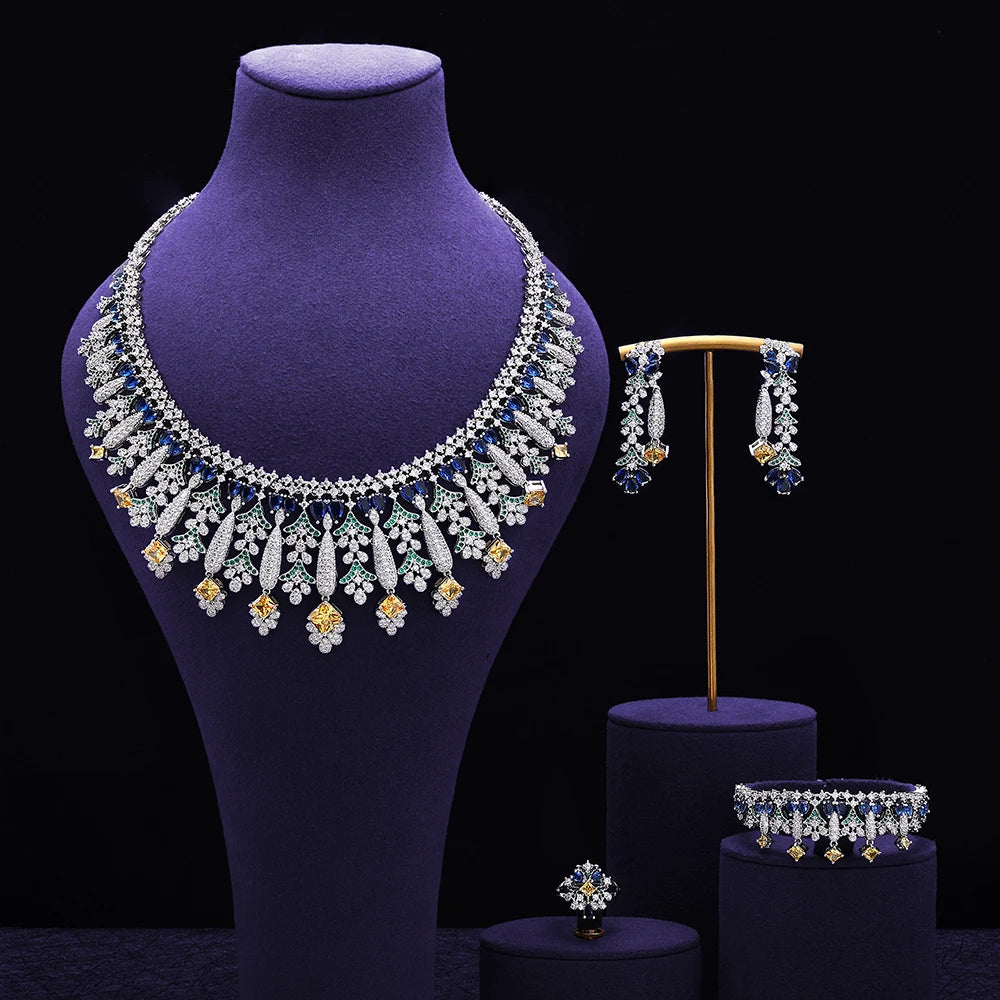 4pcs Bridal Zirconia Full Jewelry Sets For Women Party, Luxury Dubai Nigeria CZ Crystal Wedding Jewelry Sets