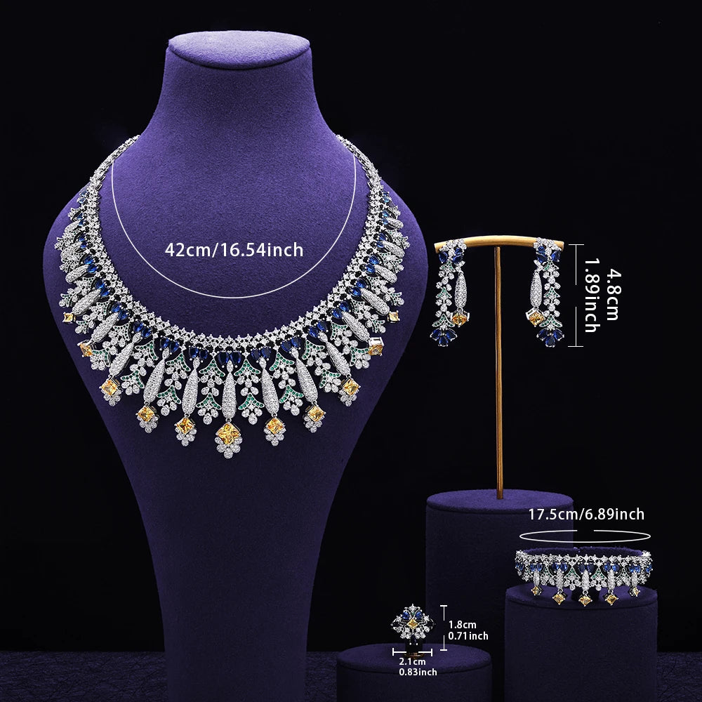 4pcs Bridal Zirconia Full Jewelry Sets For Women Party, Luxury Dubai Nigeria CZ Crystal Wedding Jewelry Sets