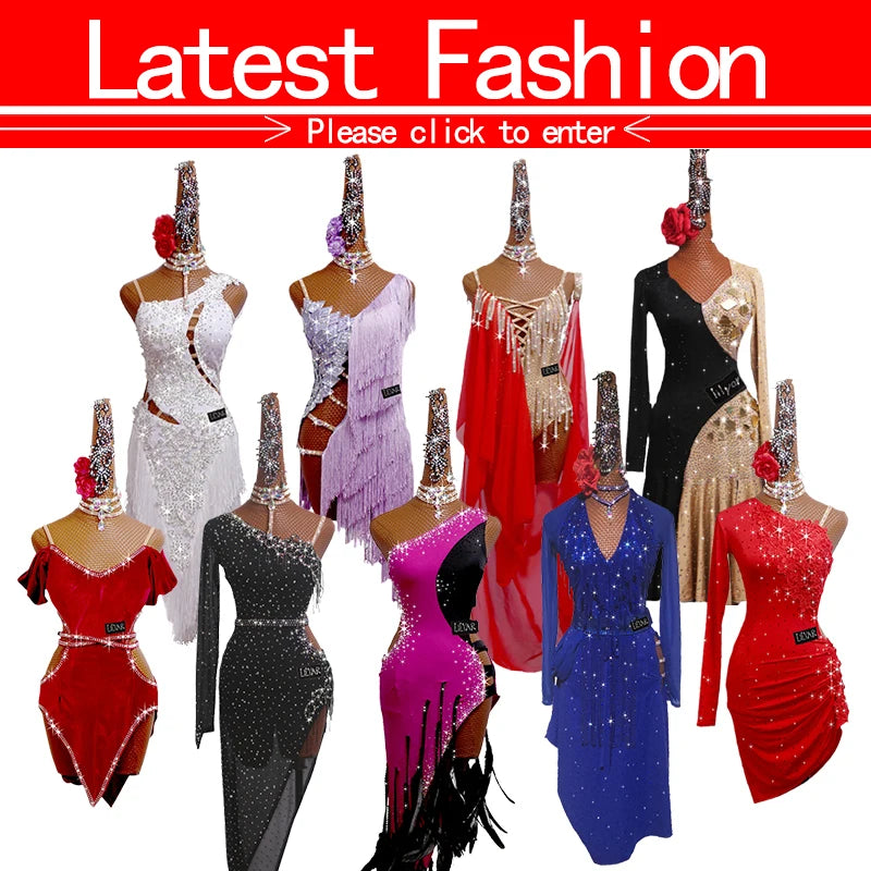 New Latin Dance Dress Competition Dress Costumes Skirt Performing Dress Rhinestone Adult Customize Children Chinese Style Collar