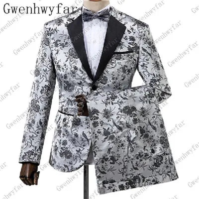 2025 Black with Gold Jacquard Symmetrical Royal Jacquard Classic Velvet Suit Set Business Suits for Men 2019 (Jacket+Pants+Vest)