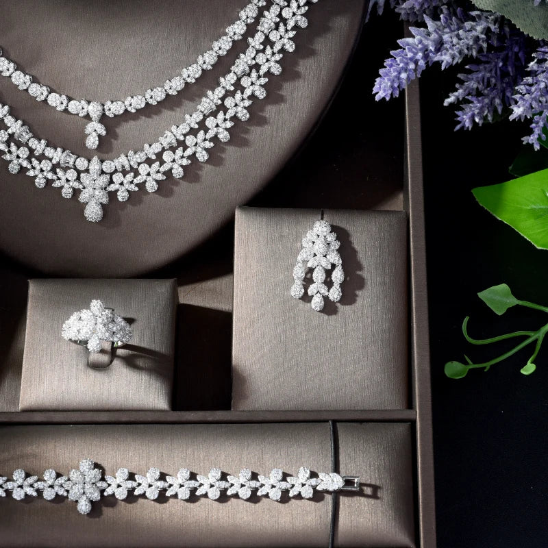 HIBRIDE Nigeria 4pcs Bridal Zirconia Jewelry Sets Luxury Dubai Nigeria CZ Crystal Wedding Jewelry Sets for Women Party N-1210