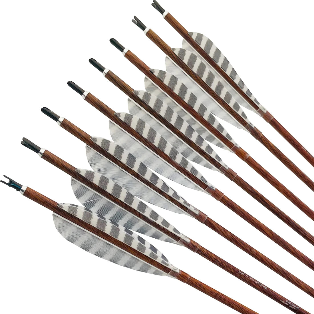 6pc Linkboy Archery 32 Inch Pure Carbon Arrows Spine 300 -900 4" Turkey Feather Wood Skin Arrows for Traditional Bow Hunting