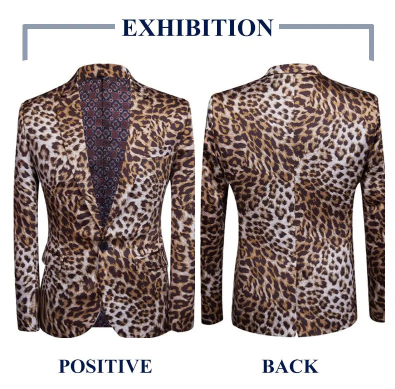 Hot Sale Leopard Print Men Suit Blazer Set With Pants 2025 Safari Suits For Men Performance DJ Jacket Luxury Singer Star Coat
