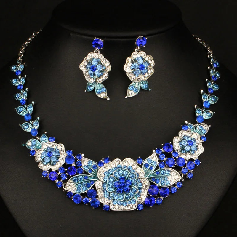 Zlxgirl Luxury Colorful women's Flower necklace And earring jewelry sets fine wedding bridal accessories sets