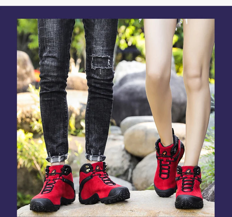 Cow Leather Winter Men Hiking Boots For Women Outdoor Waterproof Treeking Snow Shoes Climbing Mountain Hunting Walking Sneakers