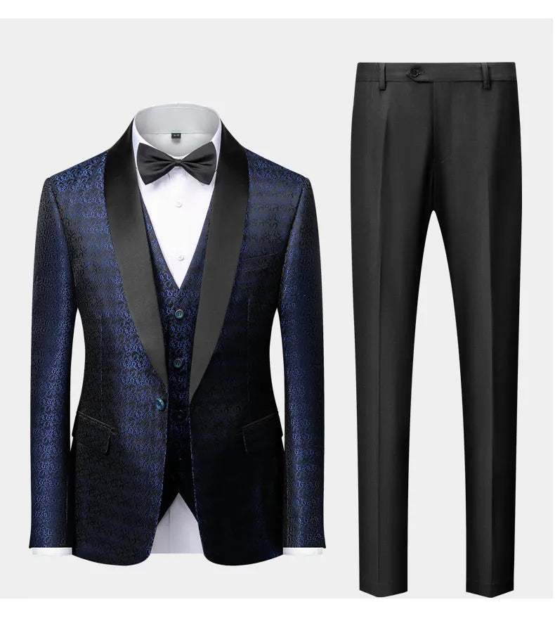Fashion Men Luxury Wedding Suit Gold / Black / Burgundy / White Classic Homme Jacquard Tuxedo Dress Sets