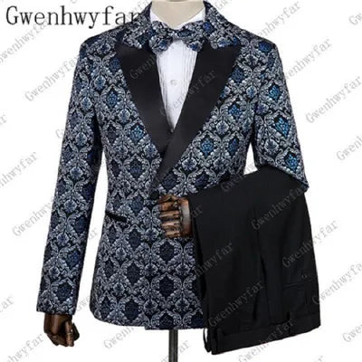 2025 Black with Gold Jacquard Symmetrical Royal Jacquard Classic Velvet Suit Set Business Suits for Men 2019 (Jacket+Pants+Vest)