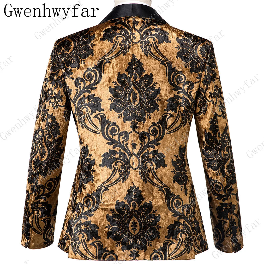 2025 Black with Gold Jacquard Symmetrical Royal Jacquard Classic Velvet Suit Set Business Suits for Men 2019 (Jacket+Pants+Vest)