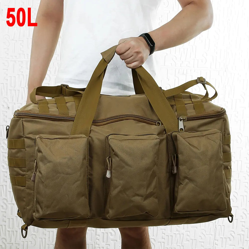55L Luggage Duffel Bag Camping Backpack Tactical Large Bags Men's Hiking Travel Mountaineering Trip Utility Gym Weekend Duffle