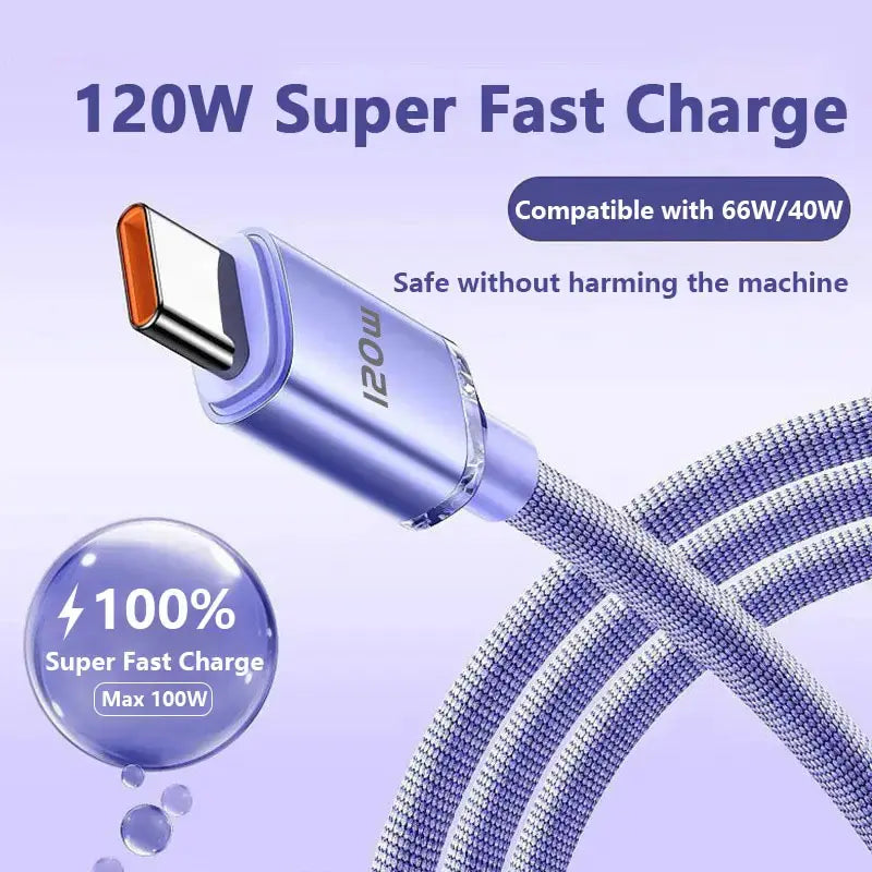 120W Super Fast 6A Type-C Charging Data Cable