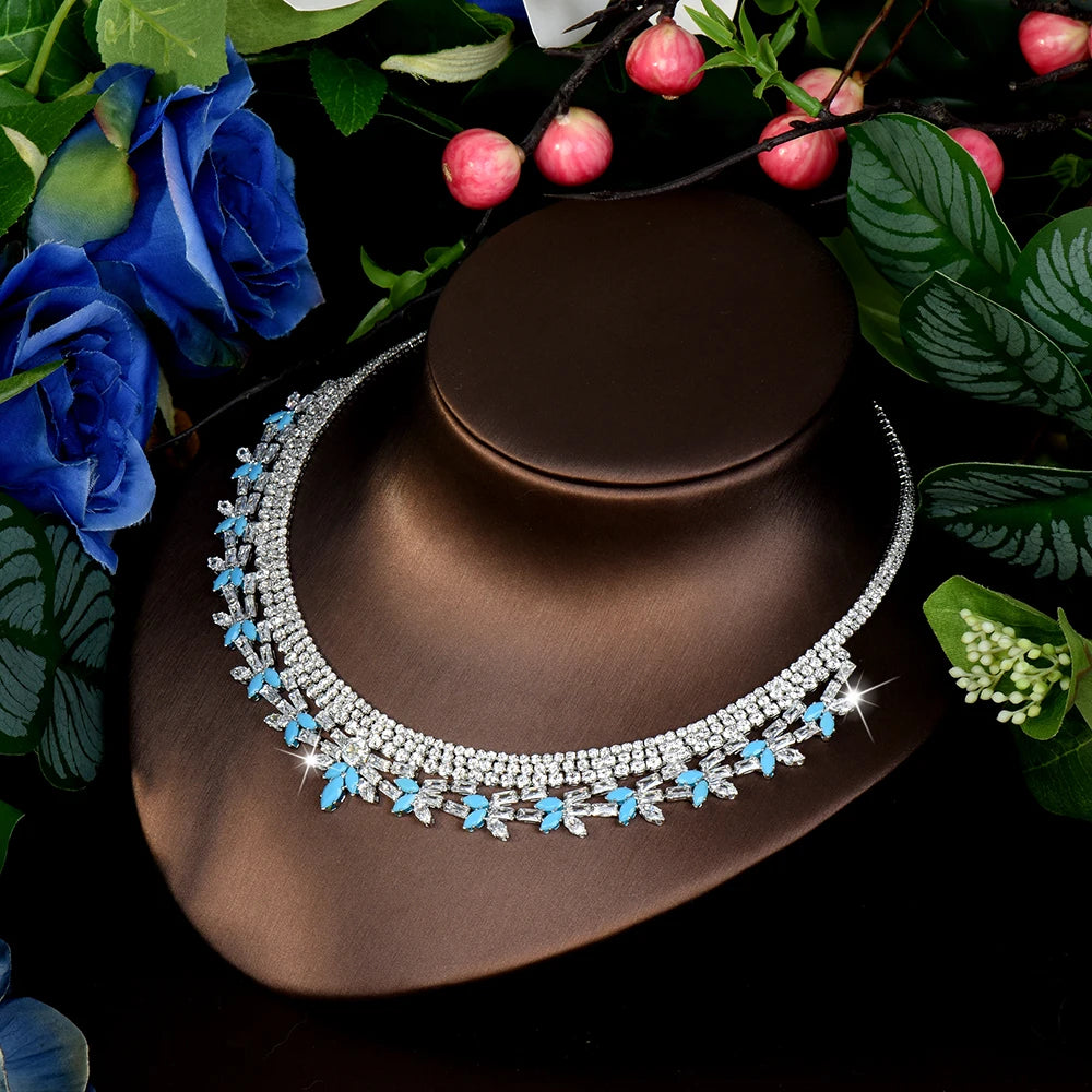 High Quality Charming Heartwarming Jewellery Necklace Earrings Ring Blue 4 Pcs Daily Party Banquet Wedding Women Costume M-563