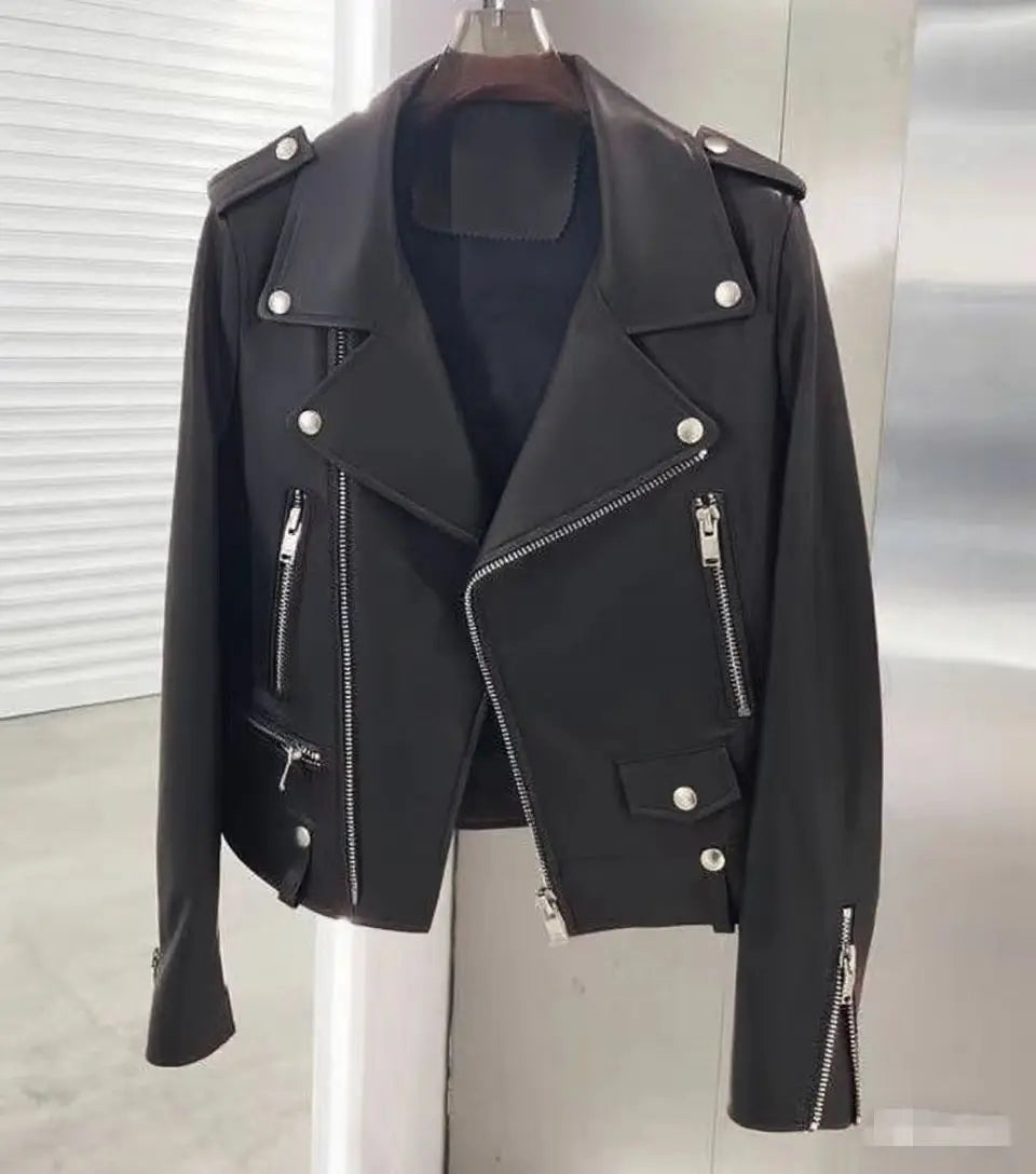 2026 Men's Lapel Oblique Zipper PU Locomotive Leather Jacket, Autumn, New Casual Versatile Slim Fit, Leather Jacket