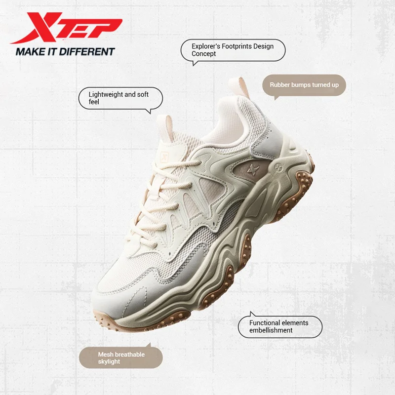Xtep Youmu Women's Casual Shoes 2025 Summer Lightweight Breathable Thick-soled All-matched Retro Leisure Shoes 875218320009