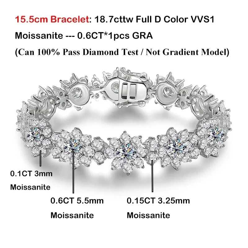 NKHOG Full Moissanite Jewelry Set 925 Sterling Silver Sunflower Necklace Bracelet Earring Sets For Women Fine Jewelry GRA Tested