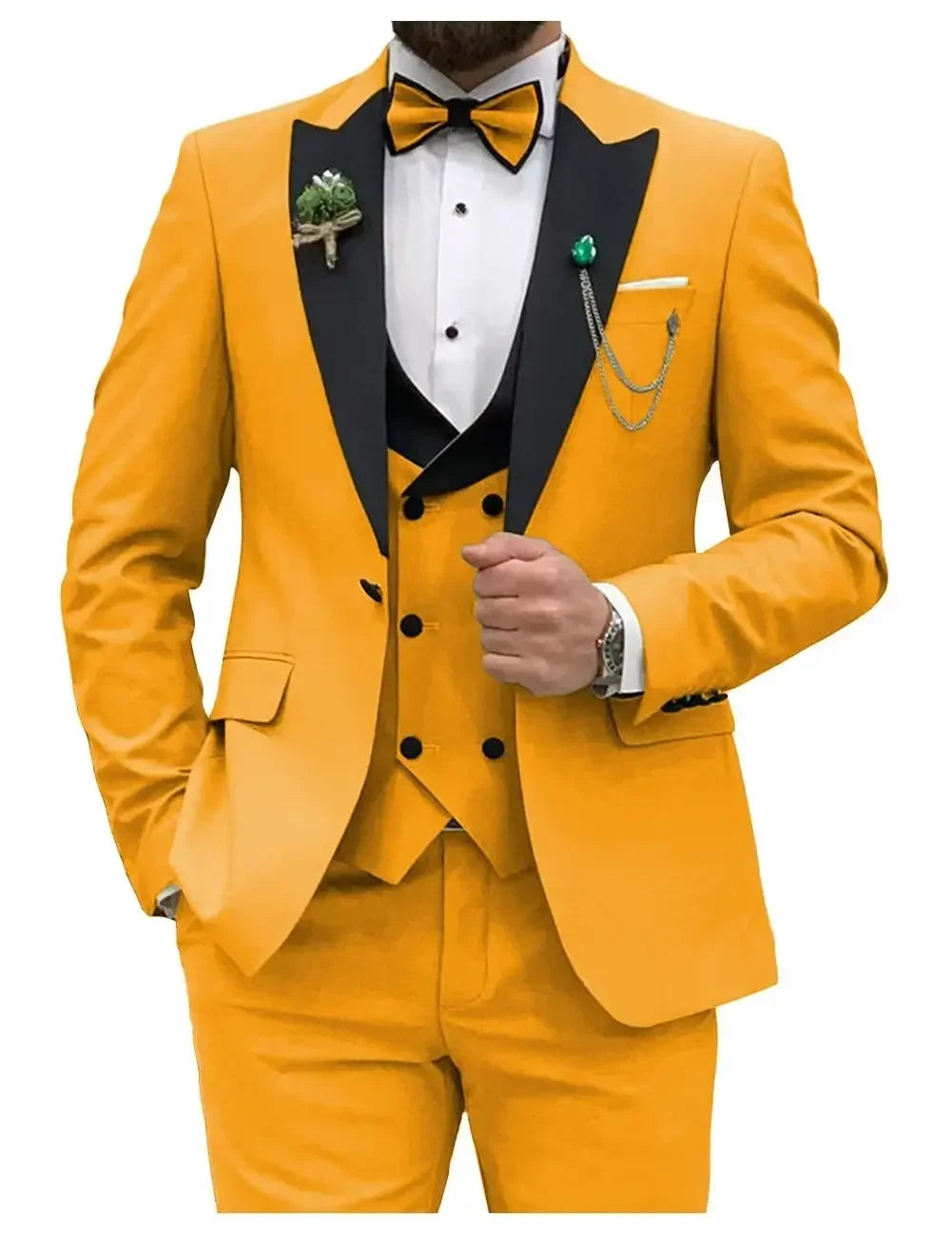 Slim Fit Men Suits Double Groom Formal Business Male Blazer Set Peak Lapel Party Wedding Tuxedo (Jacket+Vest+Pants)