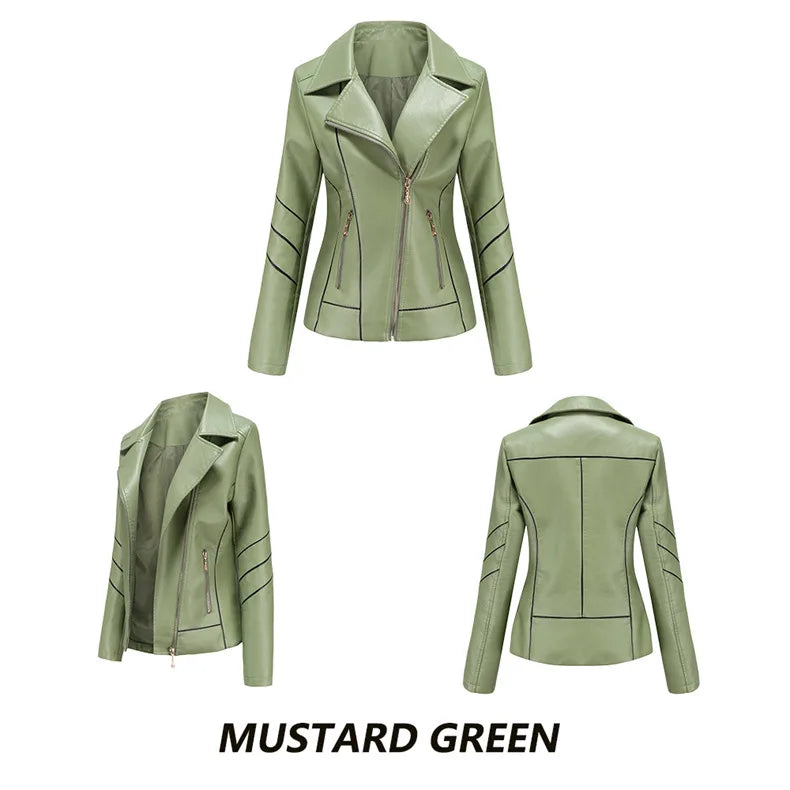 Red PU Faux Leather Jacket Women fashion Casual Biker Jackets Outwear Female Tops spring and autumn Black Leather Jacket Coat