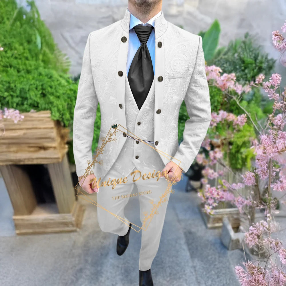 Black Jacquard Men's 3-Piece Deluxe Custom Jacket Vest Pants Slimming Set for Wedding Groom Banquet Prom Party Custom Tuxedo