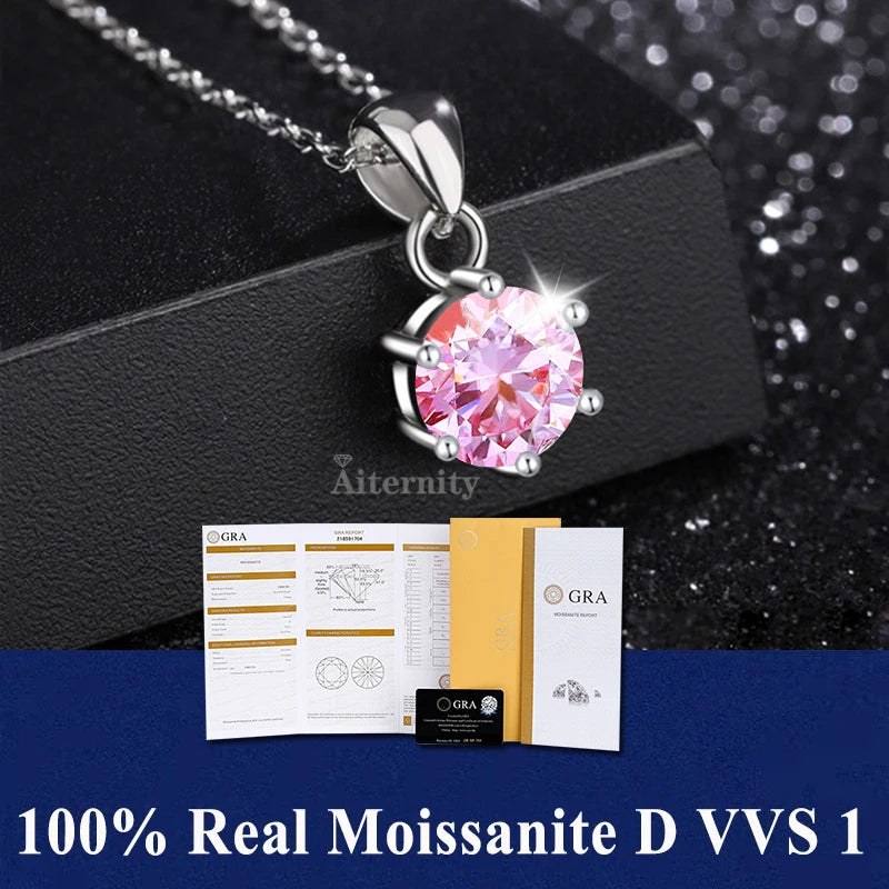 Silver 925 4 prong Moissanite Pendant Necklace For Women Trendy Design D Color VVS Pass Diamond Test Jewelry with box GRA