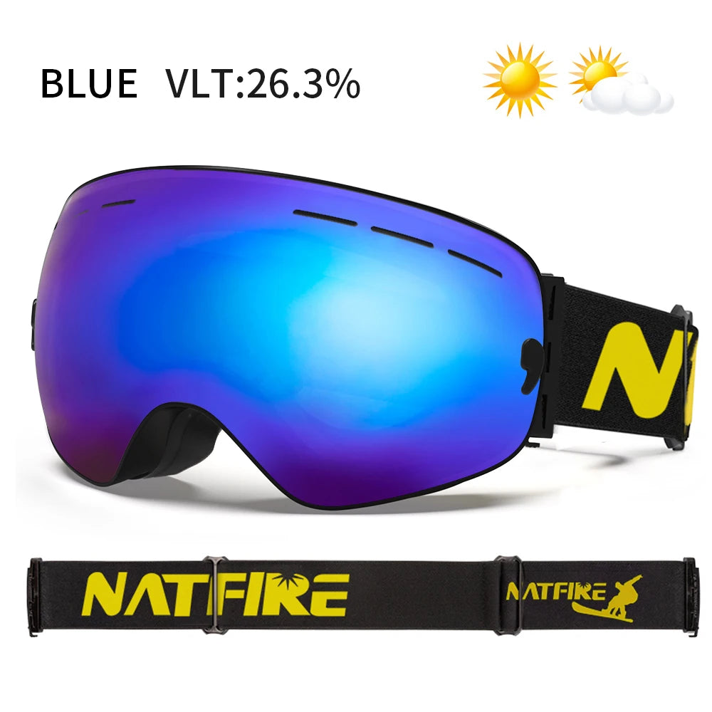 Ski Goggles Pro 100% UV400 Protection Anti Fog Interchangeable Lens Skiing Glasses Snowboard Snow Goggles for Men Women Natfire