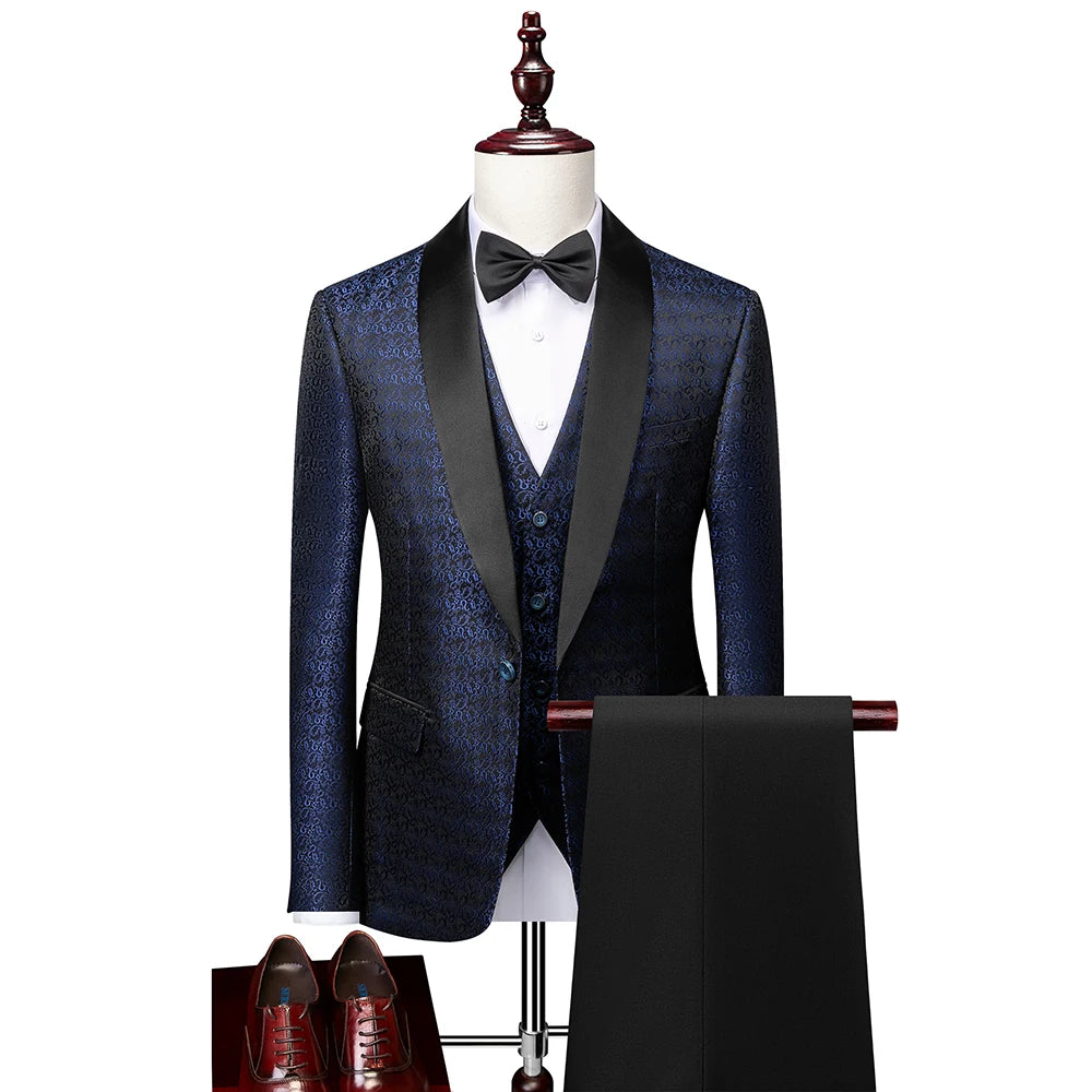 Fashion Men Luxury Wedding Suit Gold / Black / Burgundy / White Classic Homme Jacquard Tuxedo Dress Sets