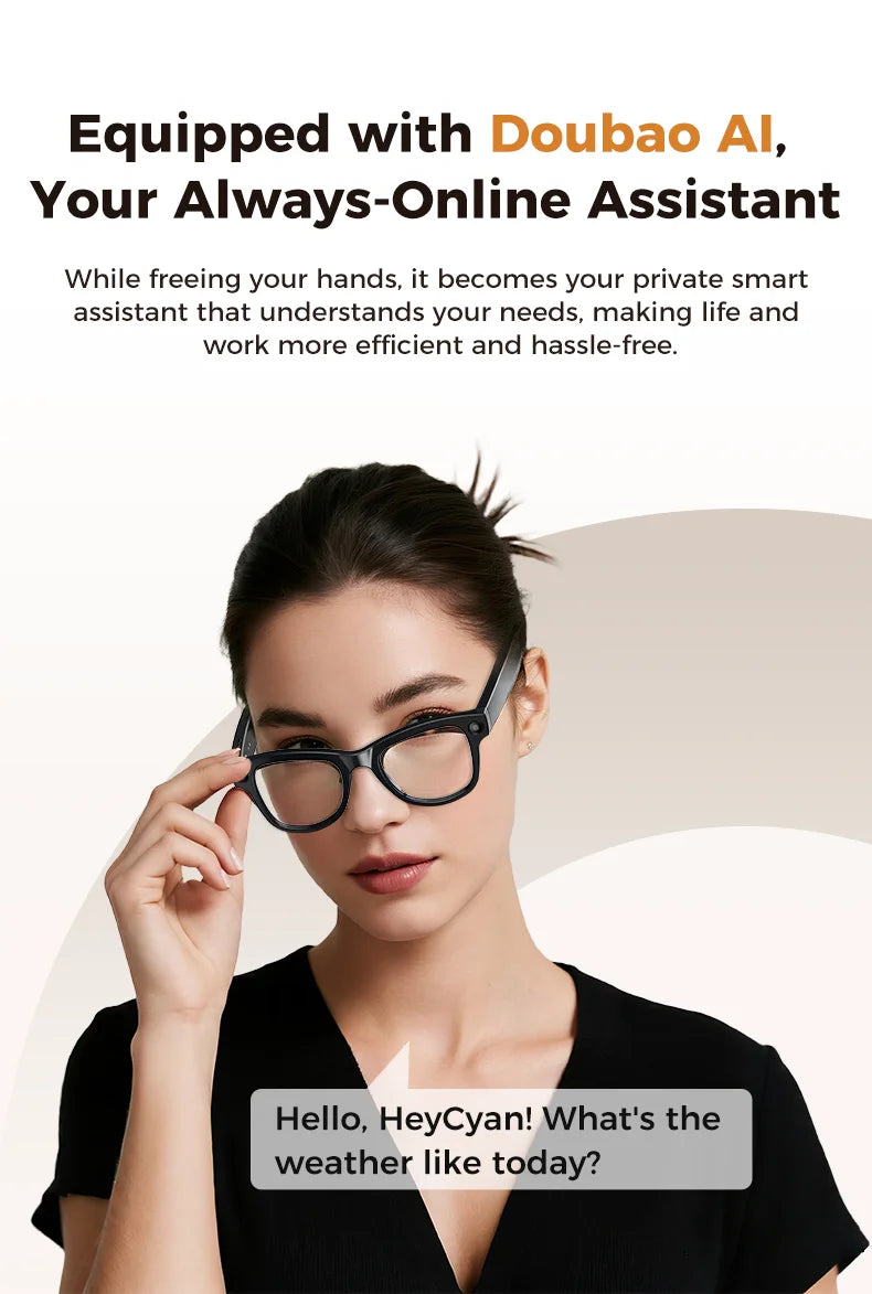 Bluetooth Camera Smart Glasses 4K 1296P Photo Video Open-Ear Dual Speakers Touch Button Control OTA APP 4GB Memory sunglasses