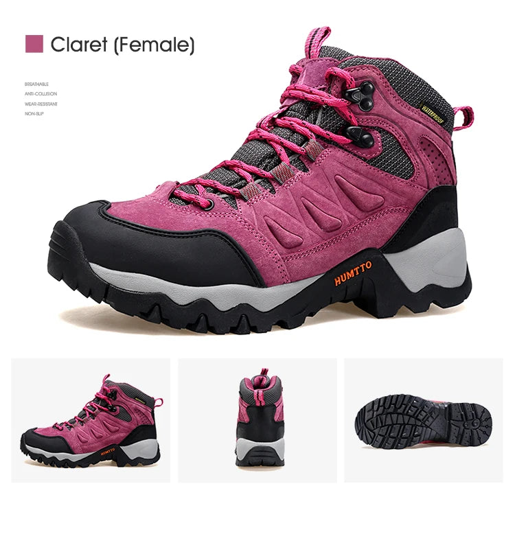 HUMTTO Waterproof Womens Hiking Shoes Luxury Designer Boots for Women Outdoor Climbing Trekking Sneakers New Leather Ankle Boots