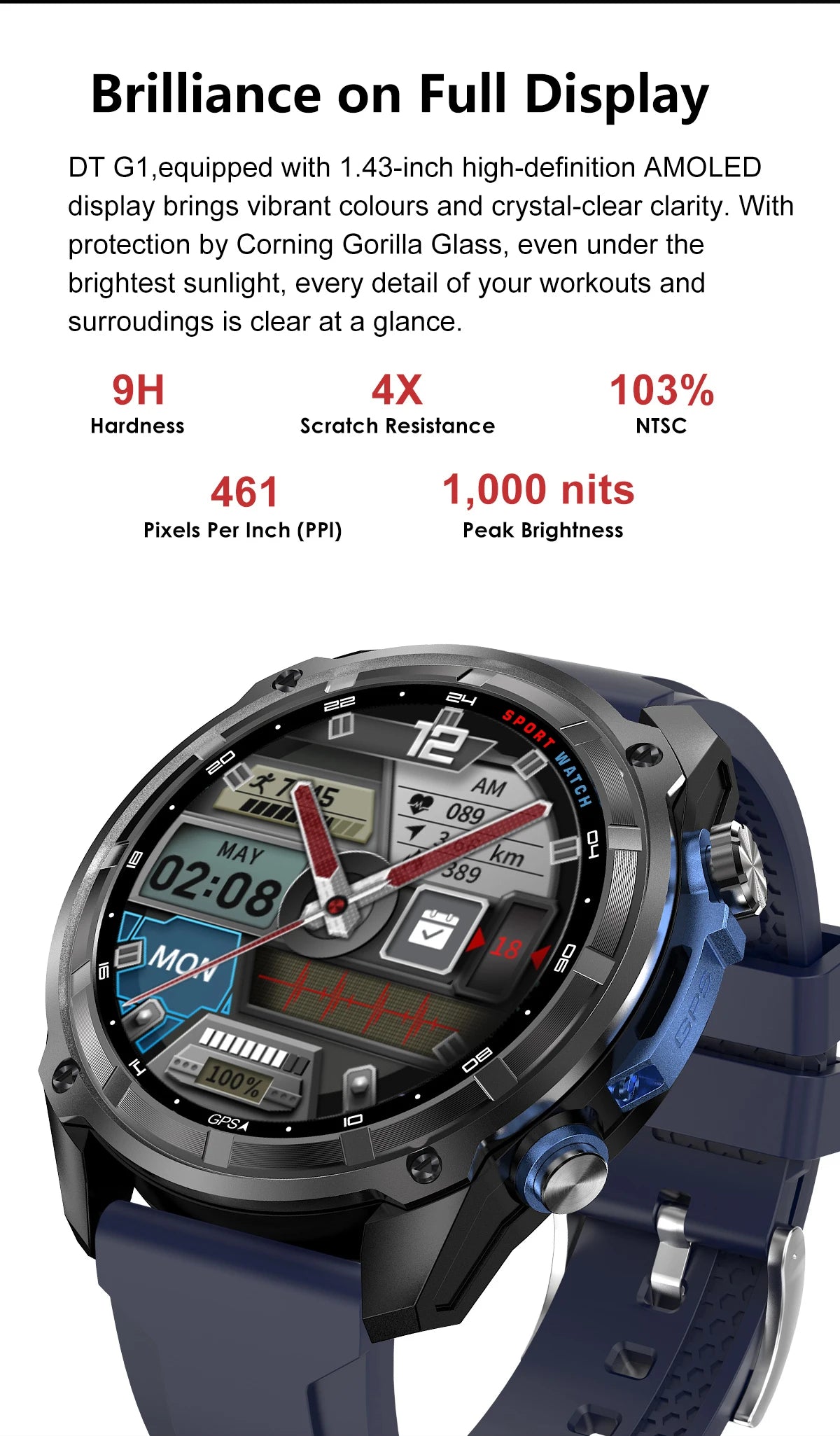 New Built in Real GPS HD Smart Watch Men Outdoor Altimeter 1000mAh Battery 4GB Memory 10ATM Waterproof Bluetooth Call Smartwatch