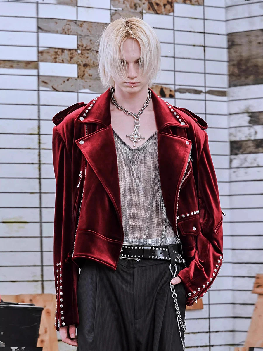Mauroicardi Spring Autumn Cool Short Soft Velvet Moto & Biker Jacket Men Zipper Elegant Chic Stylish Luxury Designer Emo Clothes