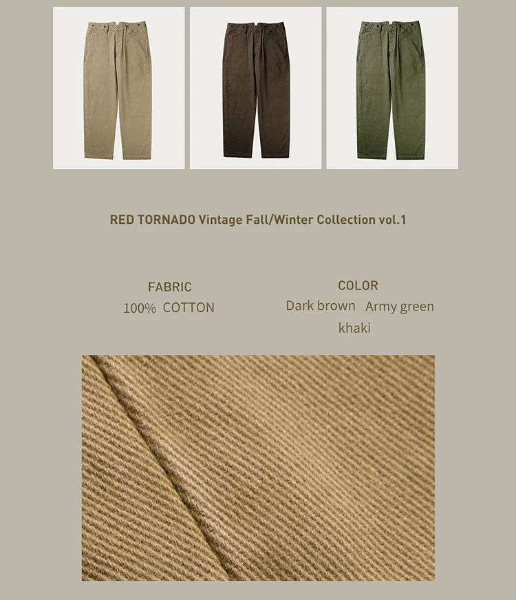 Red Tornado Chino Pants Retro Style Men's Cinch Back Casual Trousers Straight Fit