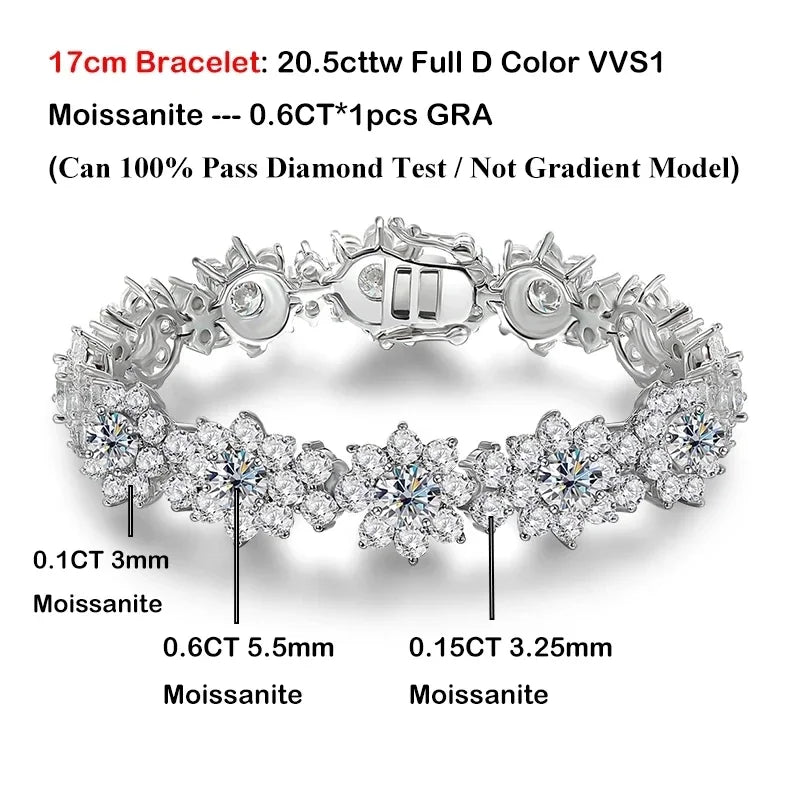 NKHOG Full Moissanite Jewelry Set 925 Sterling Silver Sunflower Necklace Bracelet Earring Sets For Women Fine Jewelry GRA Tested