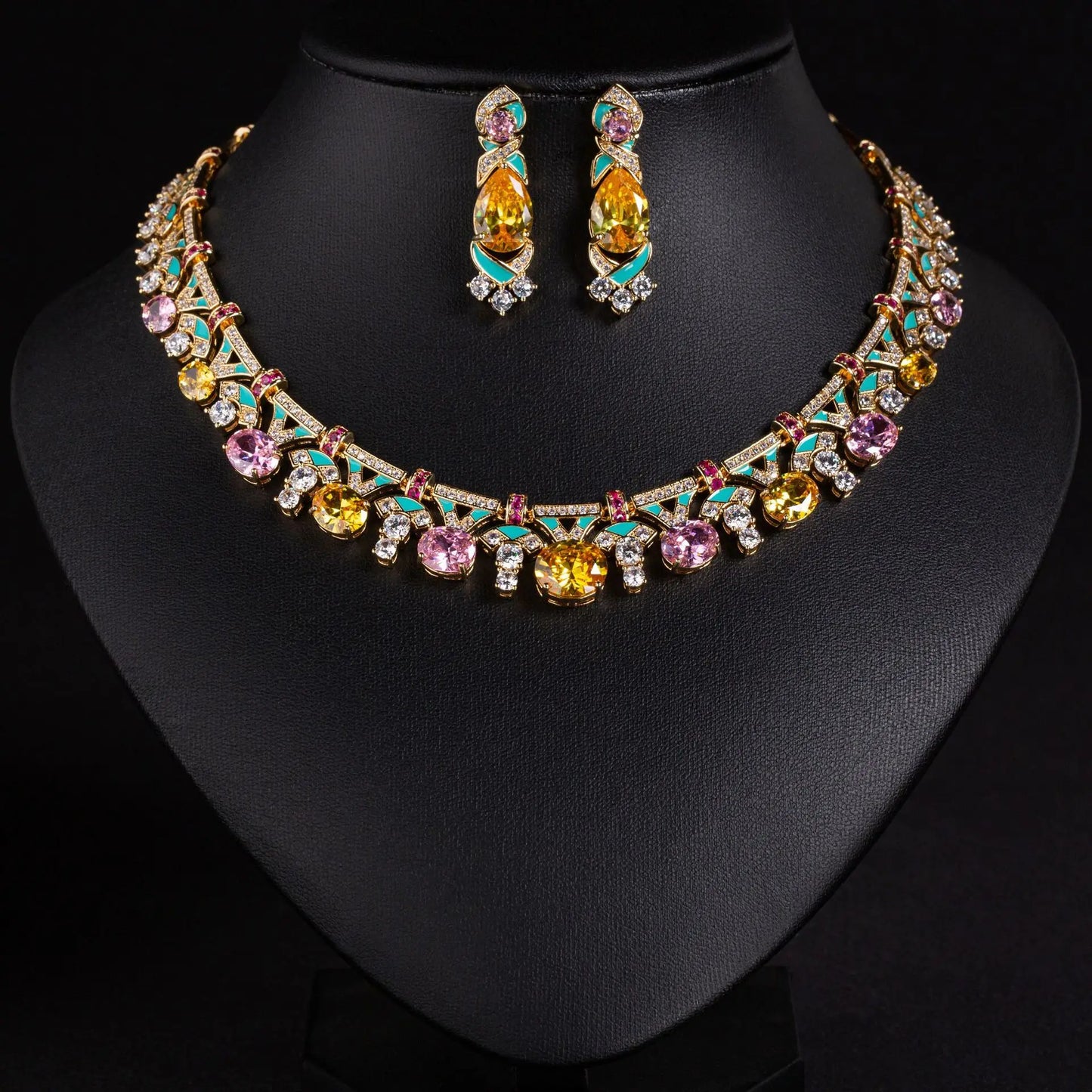 New Solid Jewellery Oil Painting Necklace Earrings Premium Multicolour 2 Pcs Wedding Party Travel Women's Holiday Gift M-648
