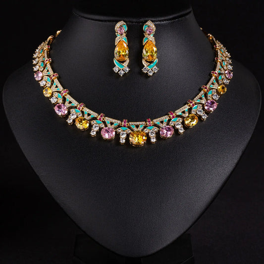 New Solid Jewellery Oil Painting Necklace Earrings Premium Multicolour 2 Pcs Wedding Party Travel Women's Holiday Gift M-648