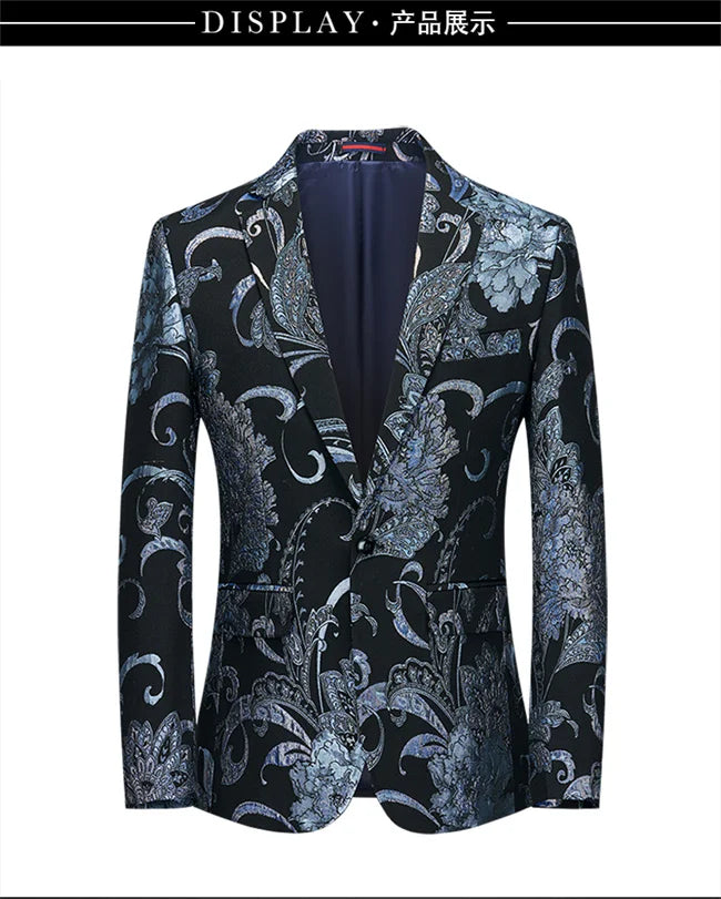 New Men Fashion Trend Wedding Party Jacquard Suit Jacket Single-breasted Slim Blazer Singer Host Stage Performance Dress Coats
