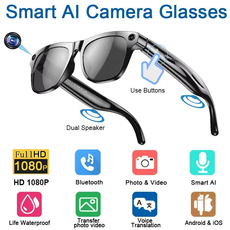 ViVO 8K AI Glasses 1200MP HD Camera Bluetooth Call Chat GPT Voice Assistant Music Player Translate Smart Sunglasses New