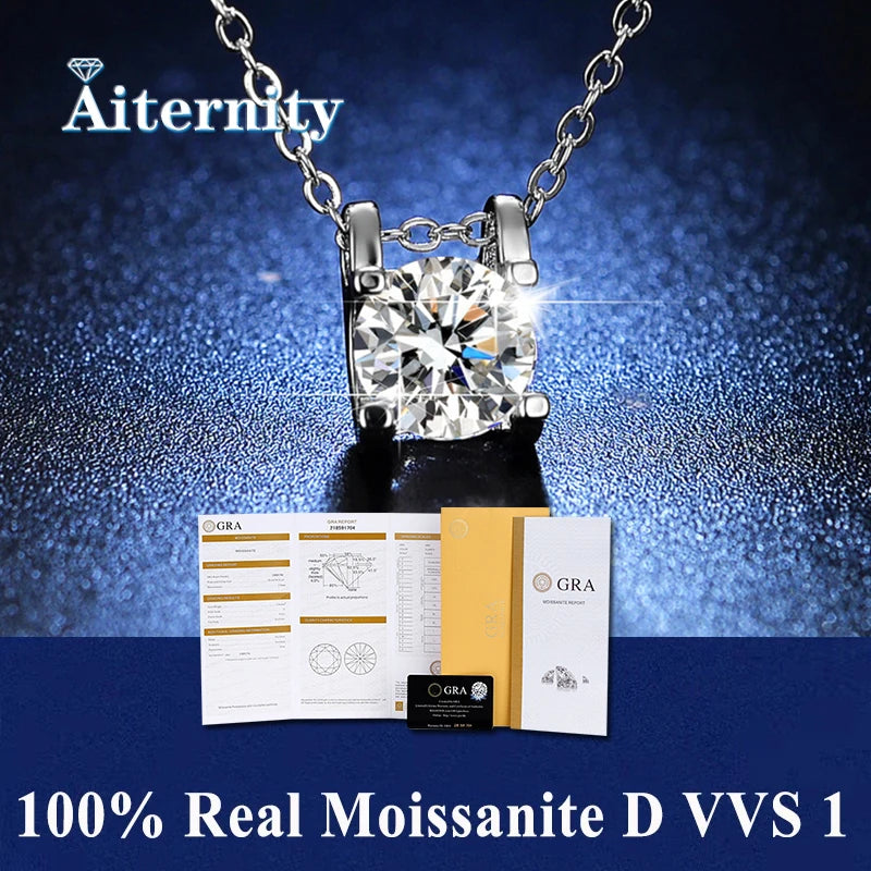 Silver 925 4 prong Moissanite Pendant Necklace For Women Trendy Design D Color VVS Pass Diamond Test Jewelry with box GRA