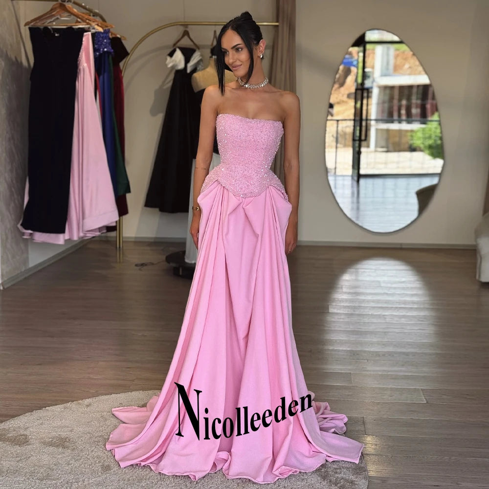 Nicolle Trendy A-Line Evening Dresses for Women Pleated Formal Evening Celebrity Dresses Vestidos De Noche Customized Plus Size