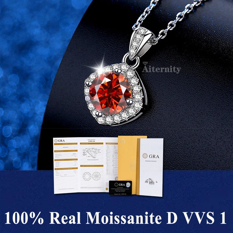 Silver 925 4 prong Moissanite Pendant Necklace For Women Trendy Design D Color VVS Pass Diamond Test Jewelry with box GRA