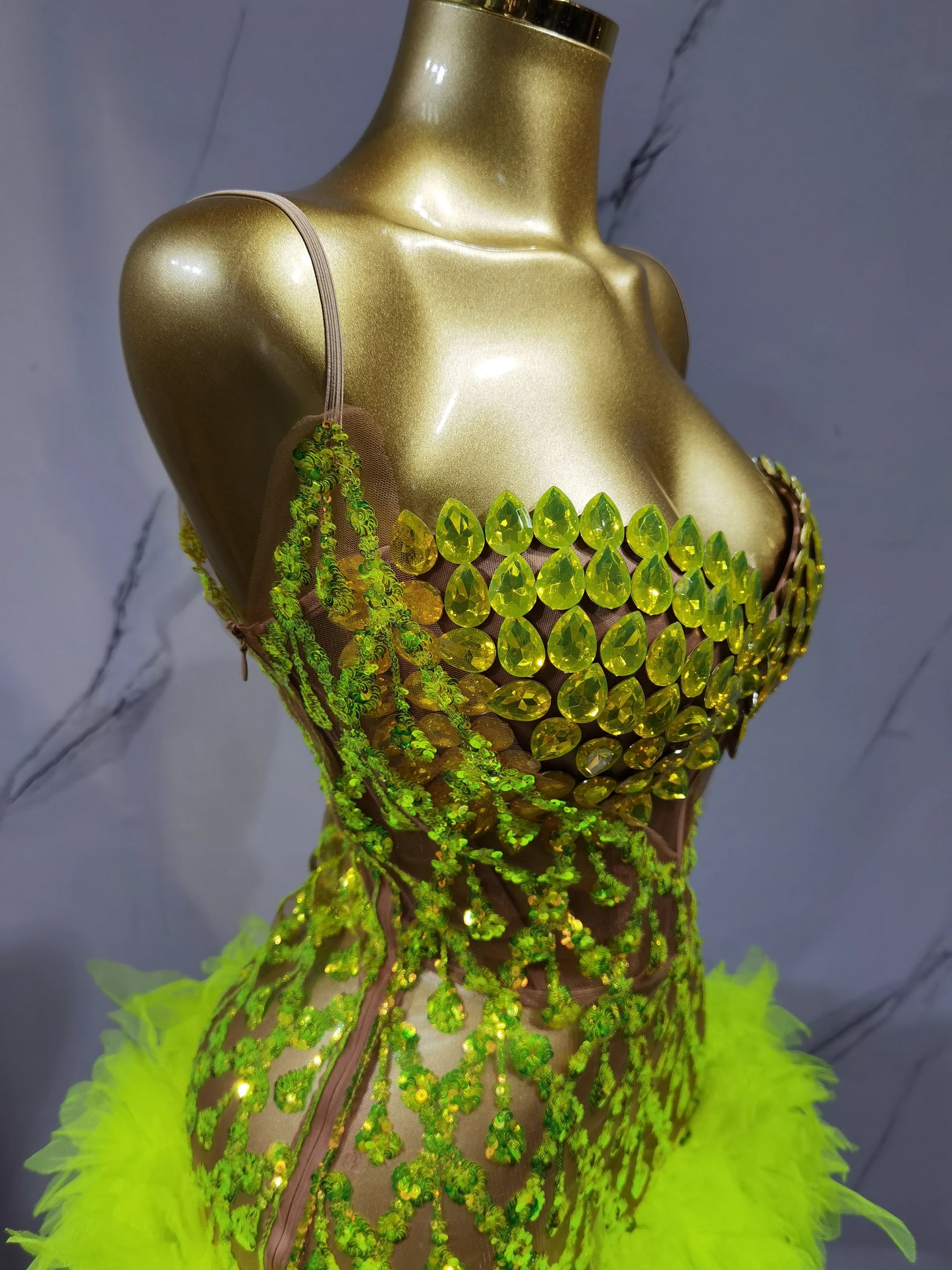 Fluorescent yellow Rhinstone Mesh tube top evening dress sing Gala Elegant Women Party Birthday Special Ocassion Sexy costume