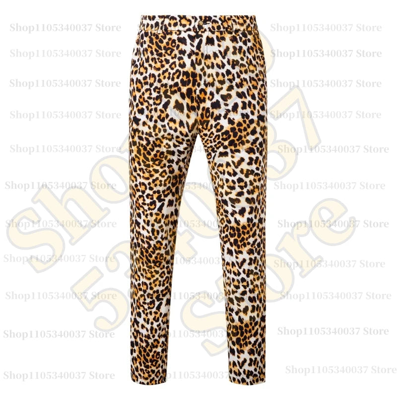 2026 Yellow Digital Print Leopard Print Suits Set for Men,Leopard Print Fashion Casual Slim-Fit Men's Blazer + Pants 2-Piece Set